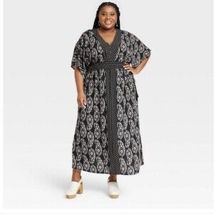 Knox Rose boho all over print kimono kaftan plus size v neck dress size xxl